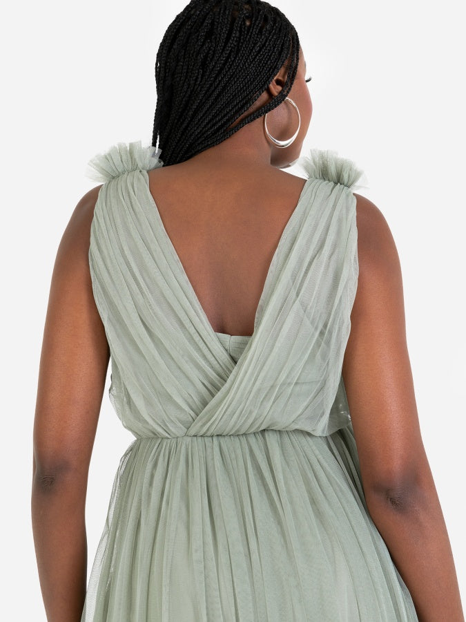 Anaya With Love Recycled Frosty Green Ruffle Shoulder Maxi Dress with Sequin Detail