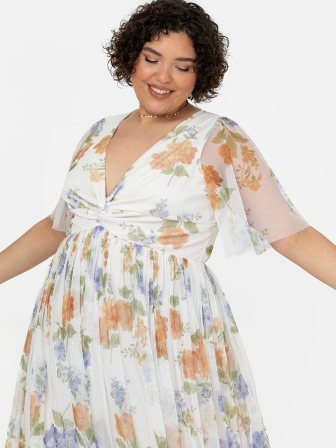 Anaya With Love Recycled Floral Ivory Twist Detail Maxi Dress