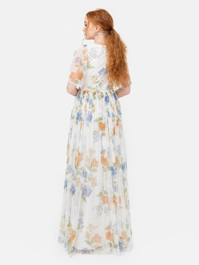Anaya With Love Recycled Floral Ivory Twist Detail Maxi Dress