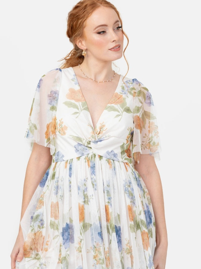 Anaya With Love Recycled Floral Ivory Twist Detail Maxi Dress