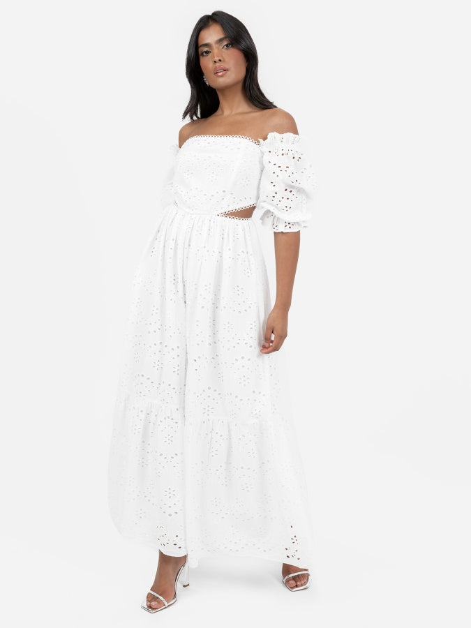 Maya White Broderie Cut Out Midaxi Dress