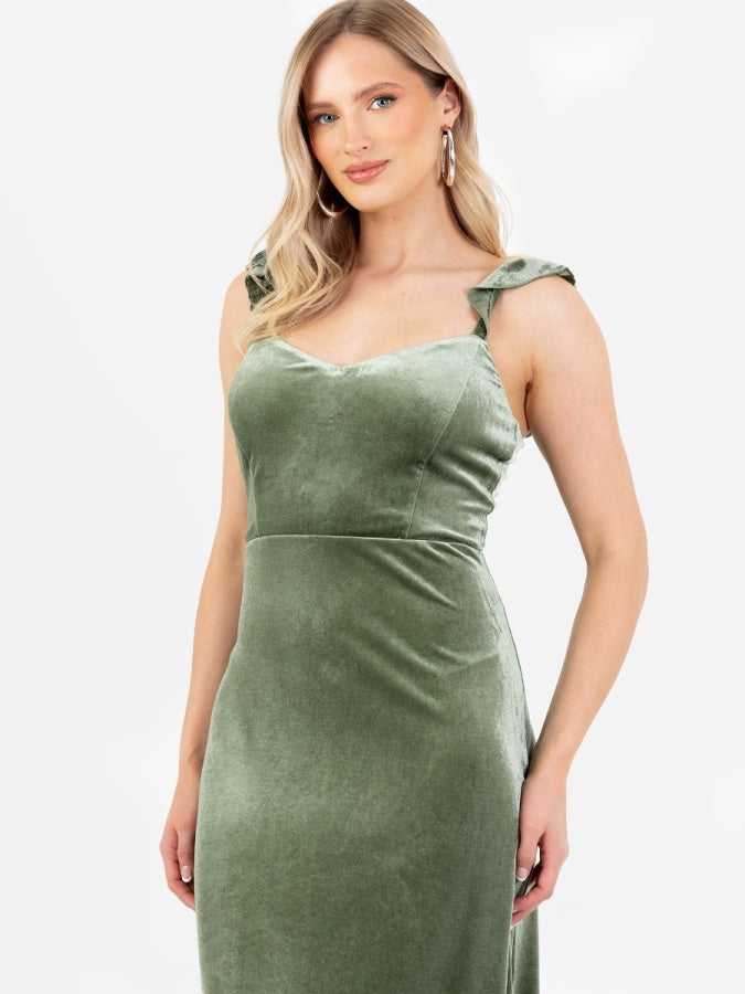 Maya Velvet Moss Green Strappy Tie Back Maxi Dress