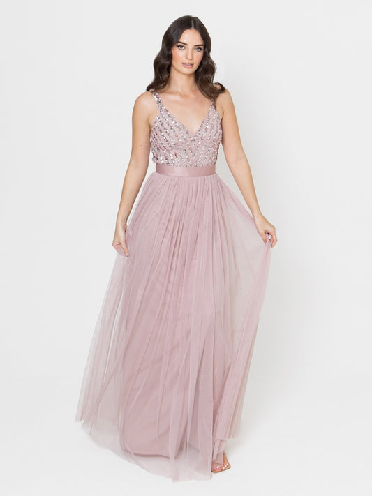 Maya Frosted Pink Sleeveless Stripe Embellished Maxi Dress