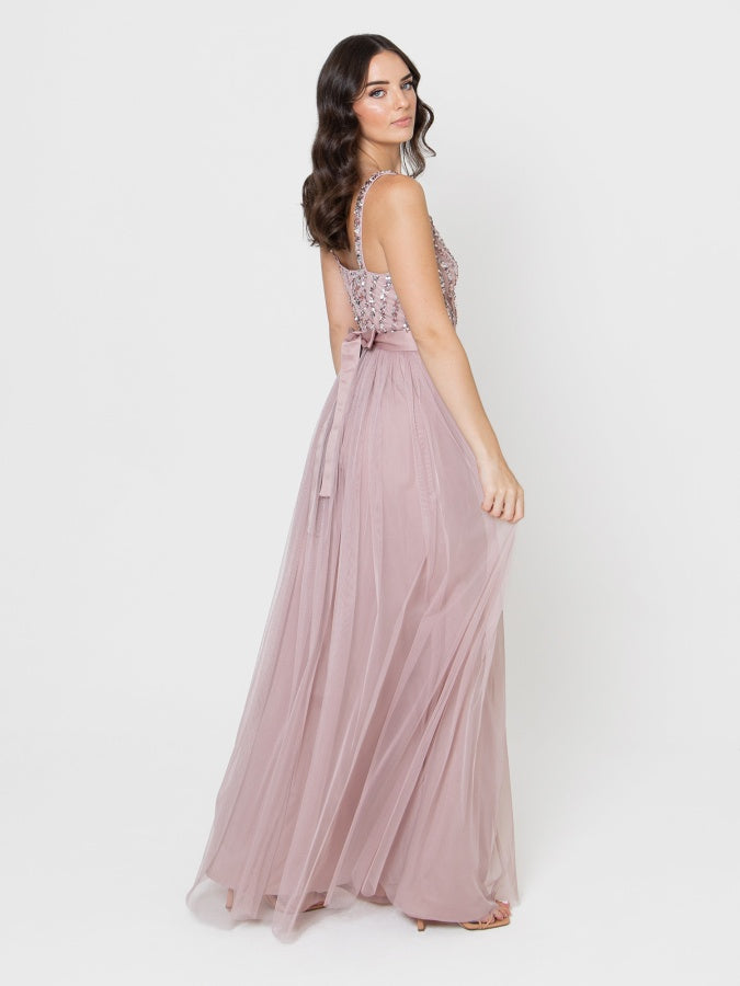 Maya Frosted Pink Sleeveless Stripe Embellished Maxi Dress