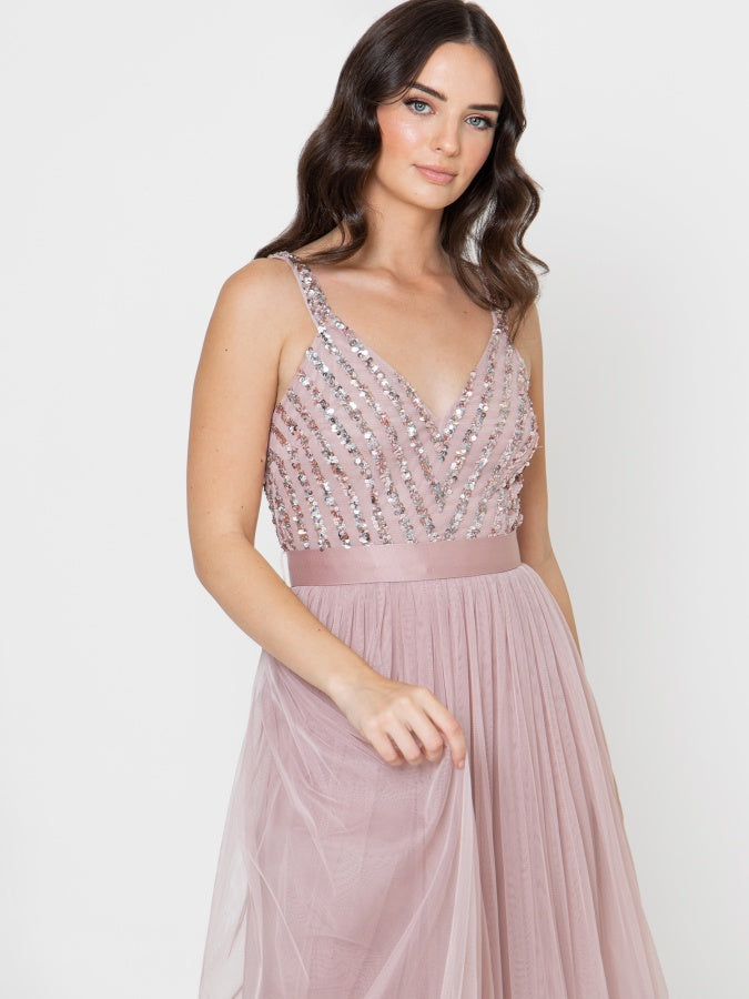 Maya Frosted Pink Sleeveless Stripe Embellished Maxi Dress