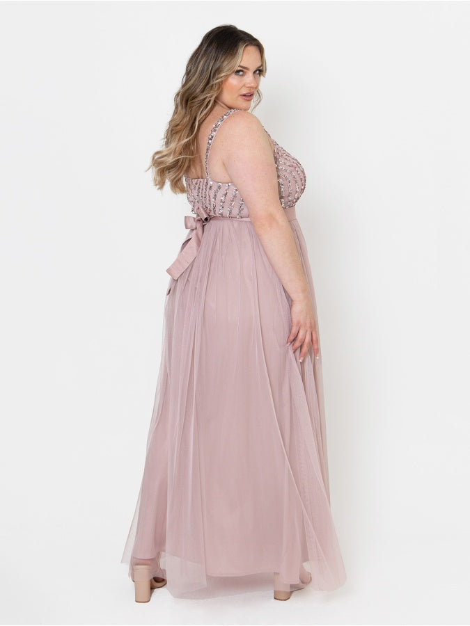 Maya Frosted Pink Sleeveless Stripe Embellished Maxi Dress