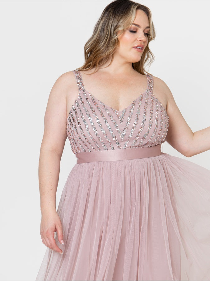 Maya Frosted Pink Sleeveless Stripe Embellished Maxi Dress