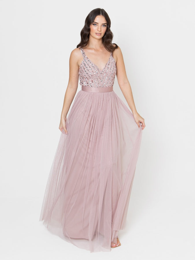 Maya Frosted Pink Sleeveless Stripe Embellished Maxi Dress