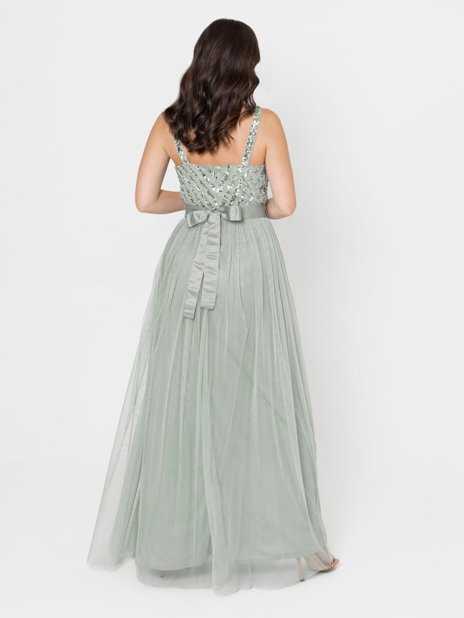 Maya Sage Green Sleeveless Stripe Embellished Maxi Dress Maya Deluxe Maya Sage Green Sleeveless Stripe Embellished Maxi Dress Maya Deluxe