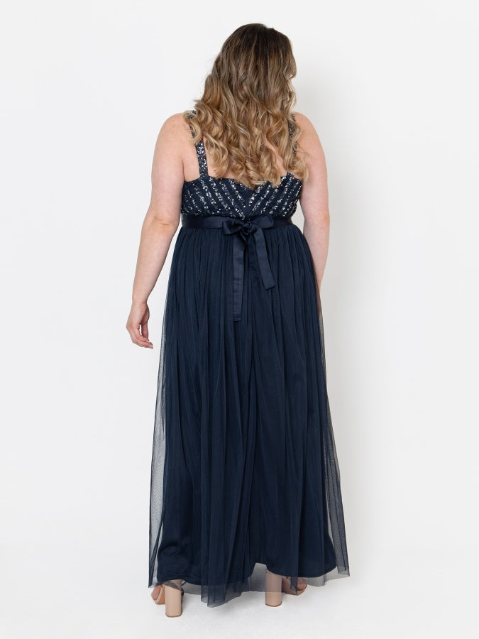 Maya Navy Sleeveless Stripe Embellished Maxi Dress