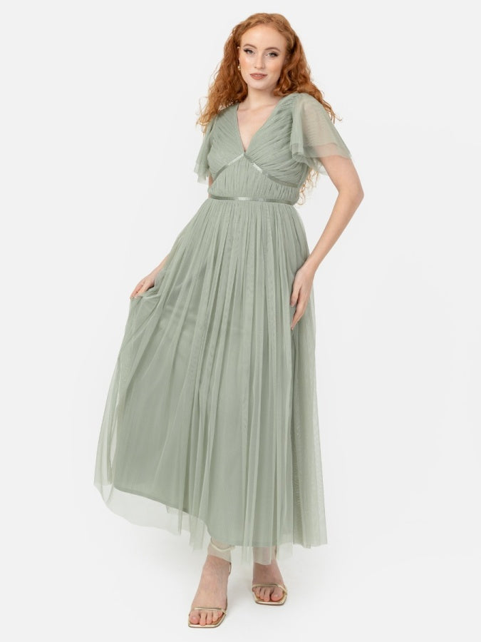 Anaya With Love Recycled Frosty Green Ribbon Detail Midi Dress