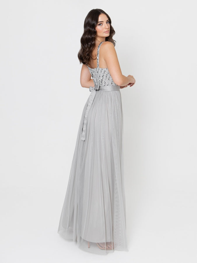 Maya Soft Grey Sleeveless Stripe Embellished Maxi Dress Maya Deluxe Maya Soft Grey Sleeveless Stripe Embellished Maxi Dress Maya Deluxe