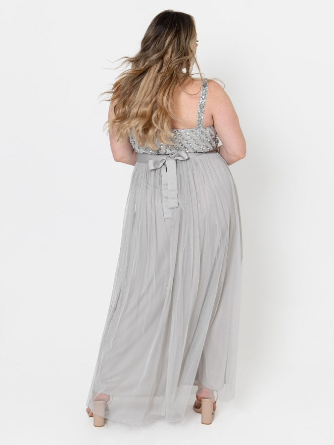 Maya Soft Grey Sleeveless Stripe Embellished Maxi Dress