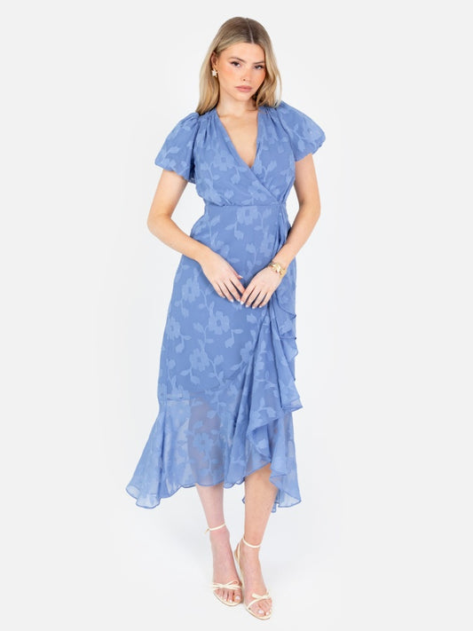 Anaya With Love Ocean Blue Floral Burnout Keyhole Back Midaxi Dress