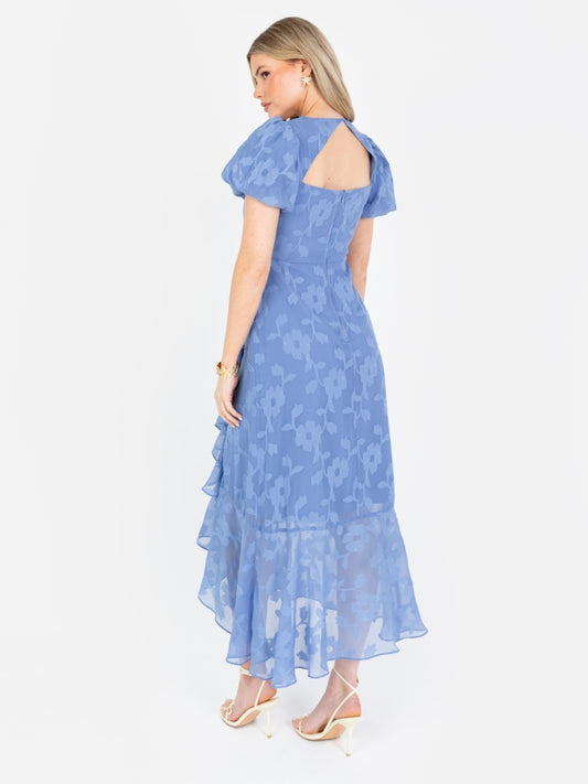 Anaya With Love Ocean Blue Floral Burnout Keyhole Back Midaxi Dress