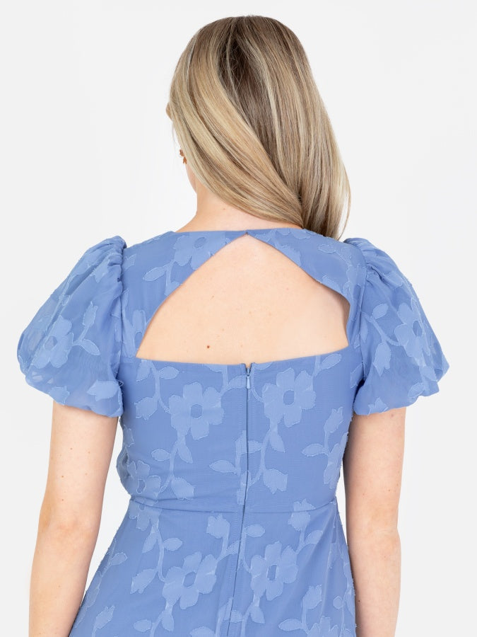 Anaya With Love Ocean Blue Floral Burnout Keyhole Back Midaxi Dress