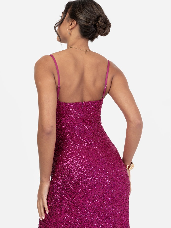 Maya Hot Pink Fully Embellished Cami Cowl Neck Maxi Dress