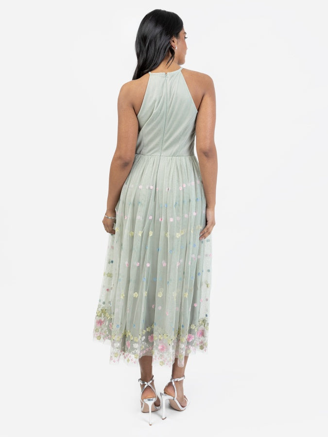 Maya Sage Green Floral Embroidered Halter Neck Midaxi Dress Maya Deluxe Maya Sage Green Floral Embroidered Halter Neck Midaxi Dress Maya Deluxe