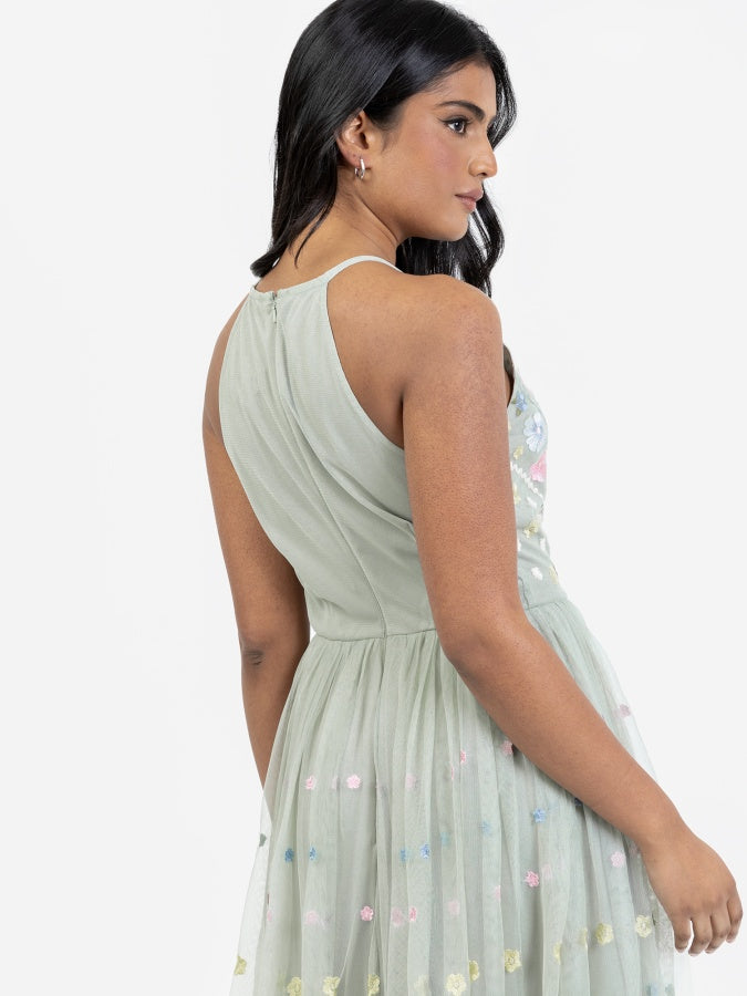 Maya Sage Green Floral Embroidered Halter Neck Midaxi Dress Maya Deluxe Maya Sage Green Floral Embroidered Halter Neck Midaxi Dress Maya Deluxe