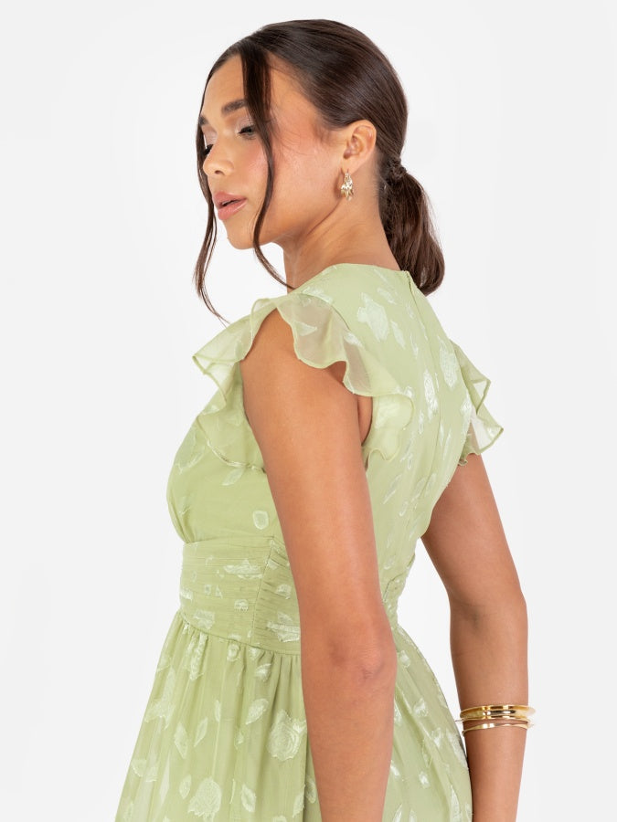 Maya Sage Green Floral Flutter Sleeve V Neck Maxi Dress