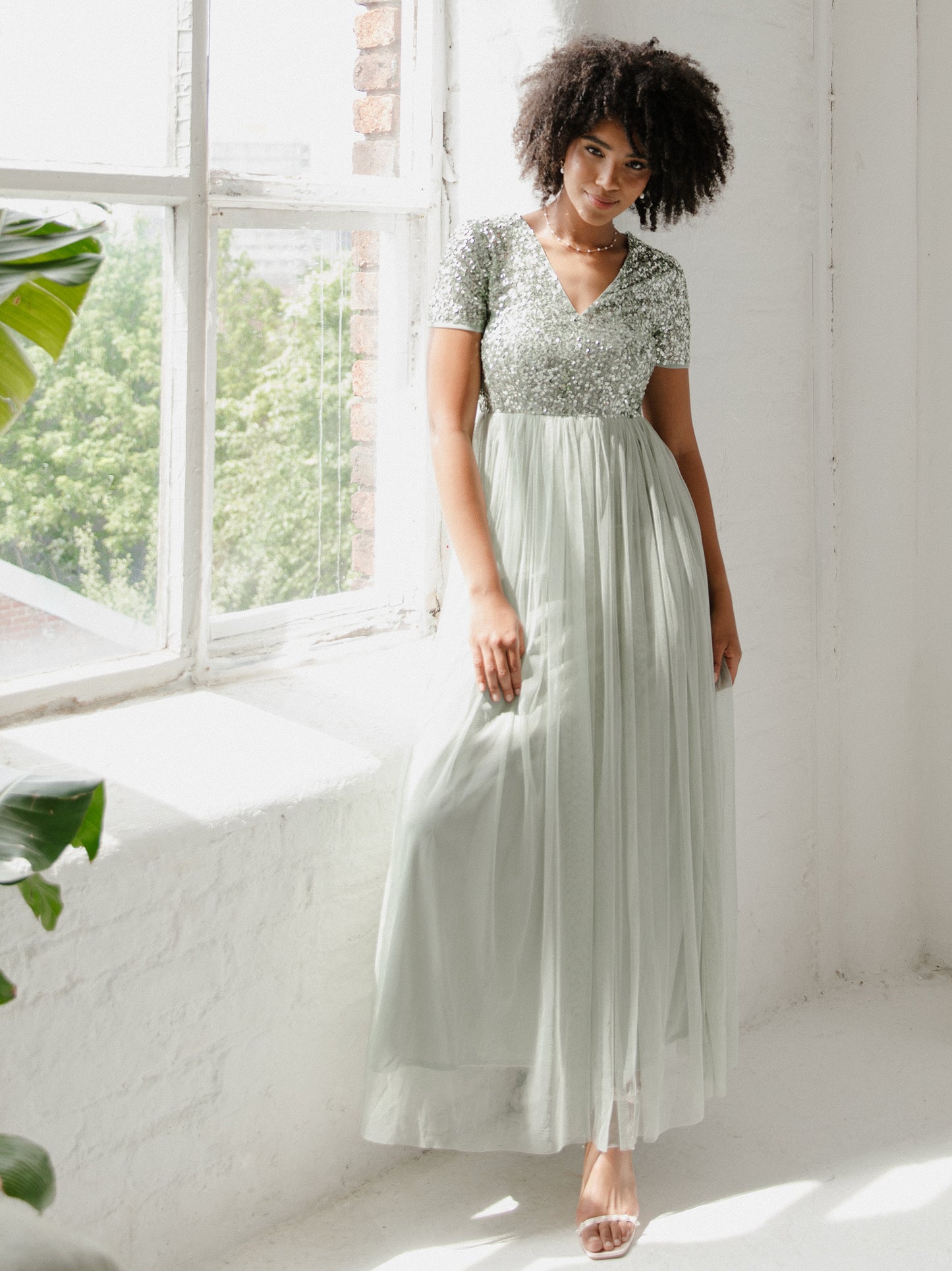 Maya Sage Green V Neckline Embellished Maxi Dress Maya Deluxe Maya Sage Green V Neckline Embellished Maxi Dress Maya Deluxe