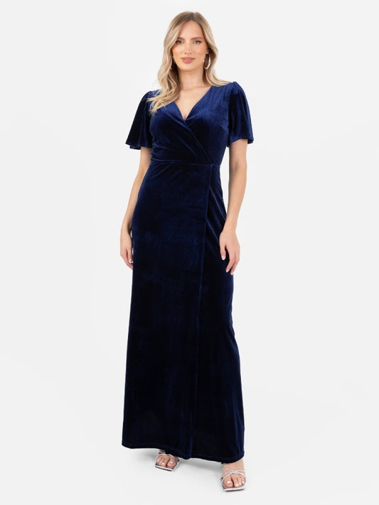 Maya Velvet Navy Faux Wrap Maxi Dress