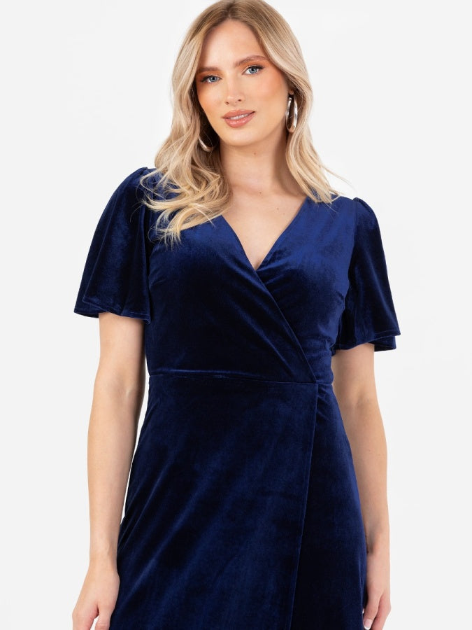 Maya Velvet Navy Faux Wrap Maxi Dress