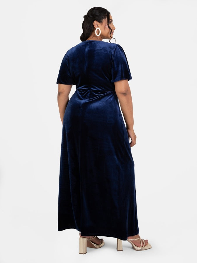 Maya Velvet Navy Faux Wrap Maxi Dress
