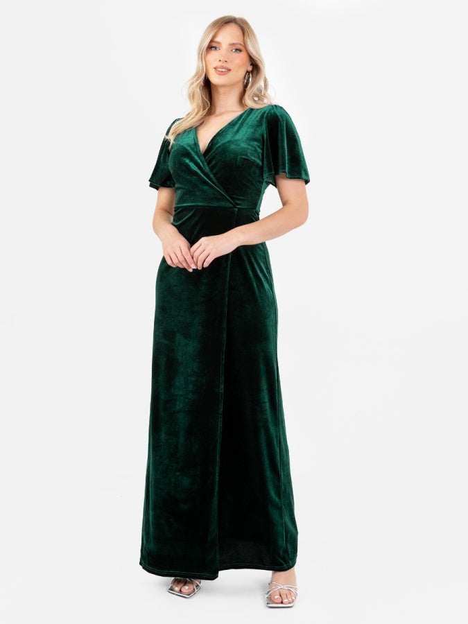 Maya Velvet Emerald Green Faux Wrap Maxi Dress