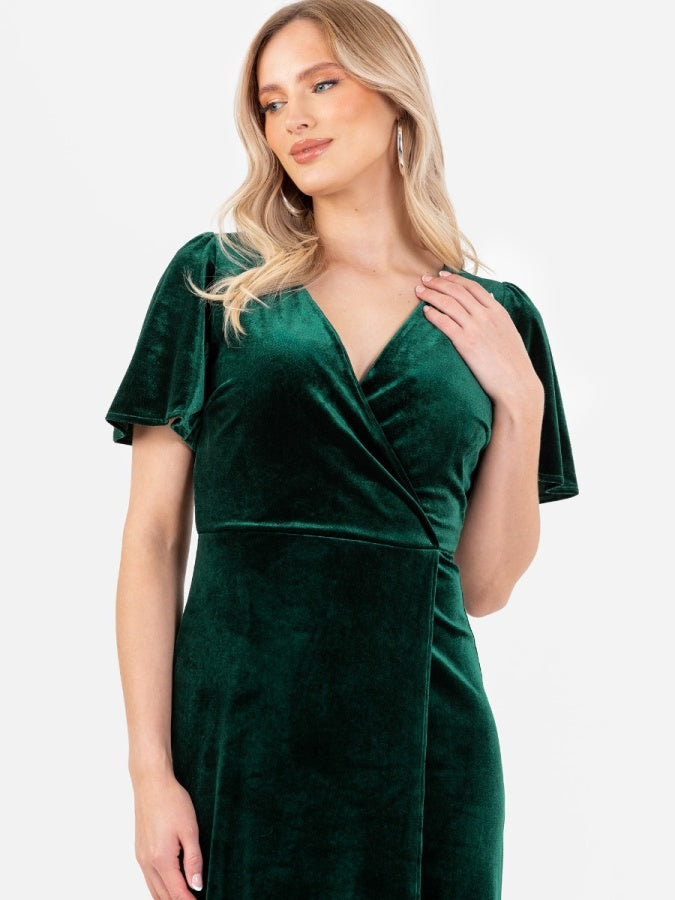 Maya Velvet Emerald Green Faux Wrap Maxi Dress