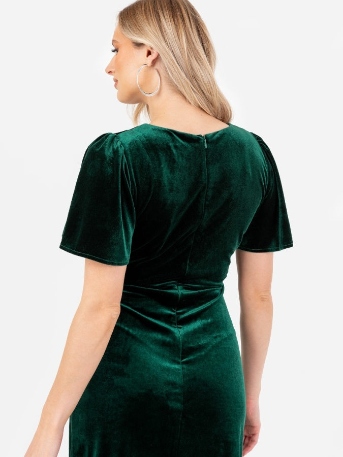 Maya Velvet Emerald Green Faux Wrap Maxi Dress
