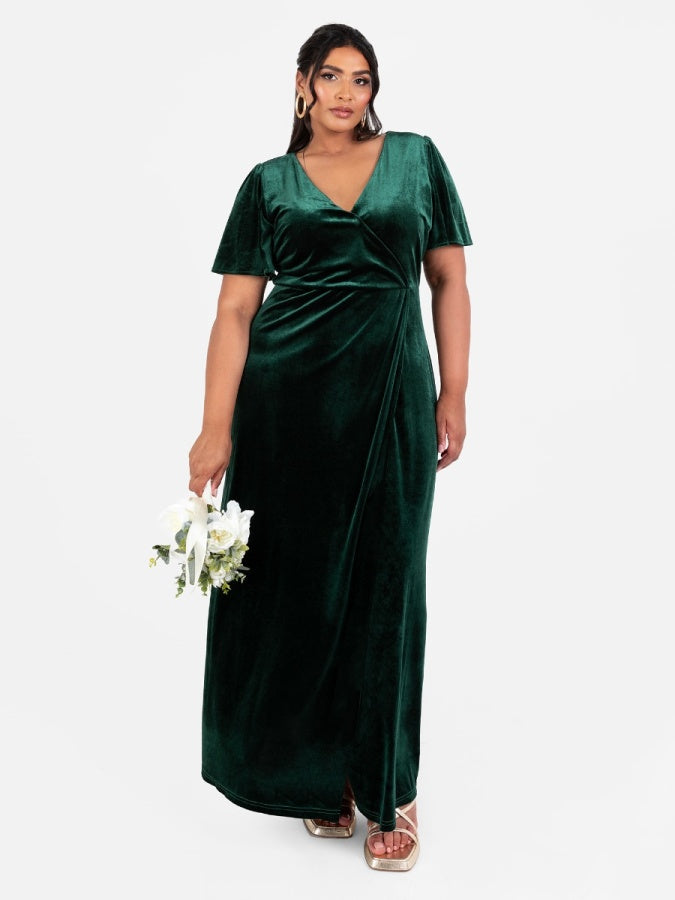 Maya Velvet Emerald Green Faux Wrap Maxi Dress
