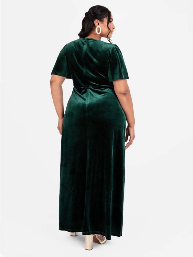 Maya Velvet Emerald Green Faux Wrap Maxi Dress