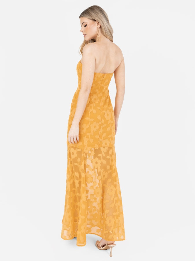 Anaya With Love Recycled Orange Floral Burnout Bandeau Maxi Dress