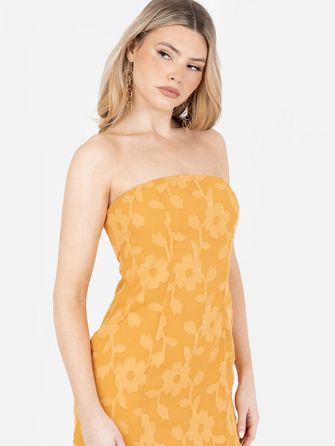 Anaya With Love Recycled Orange Floral Burnout Bandeau Maxi Dress