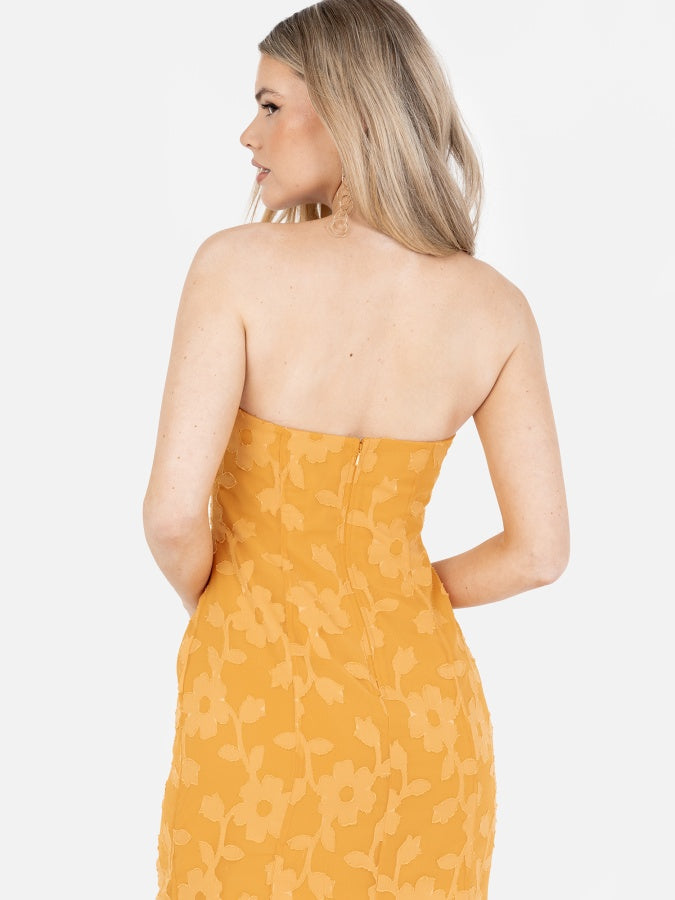 Anaya With Love Recycled Orange Floral Burnout Bandeau Maxi Dress