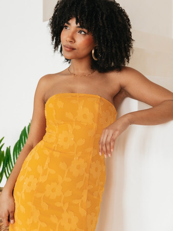 Anaya With Love Recycled Orange Floral Burnout Bandeau Maxi Dress