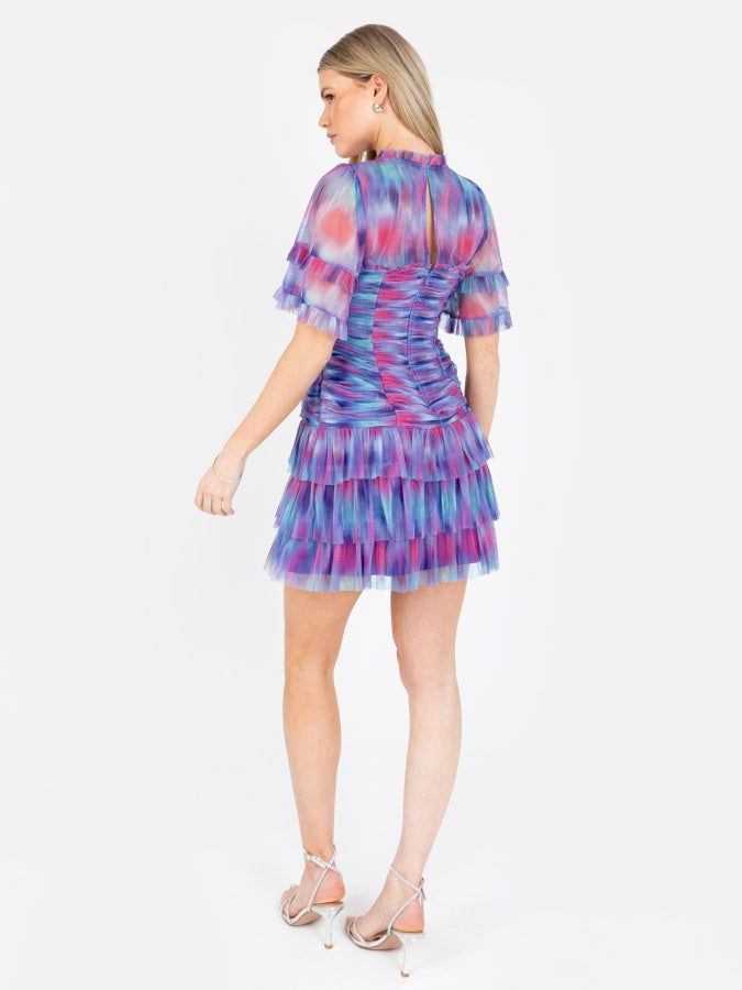 Anaya With Love Recycled Abstract Watercolour Gathered Mini Dress