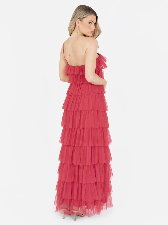 Anaya With Love Recycled Paradise Pink One Shoulder Tiered Ruffle Maxi Dress