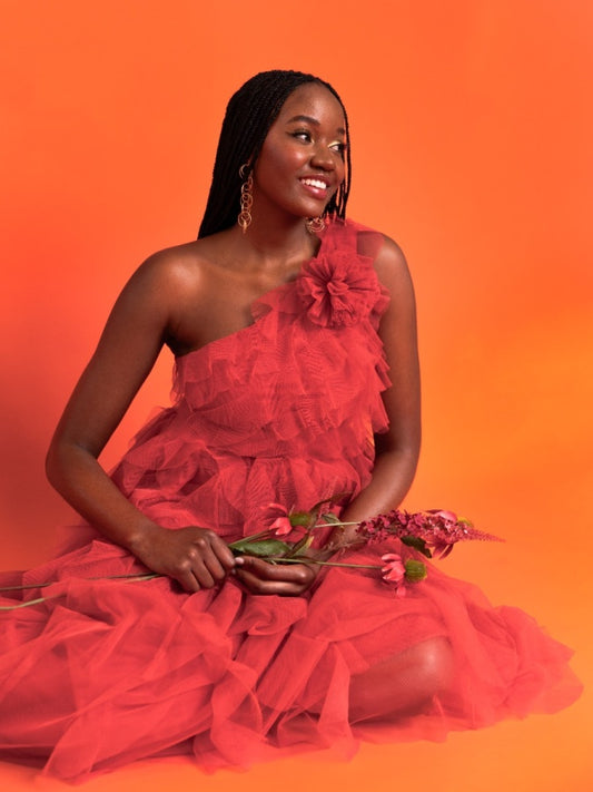 Anaya With Love Recycled Red Waterfall One Shoulder Maxi Dress