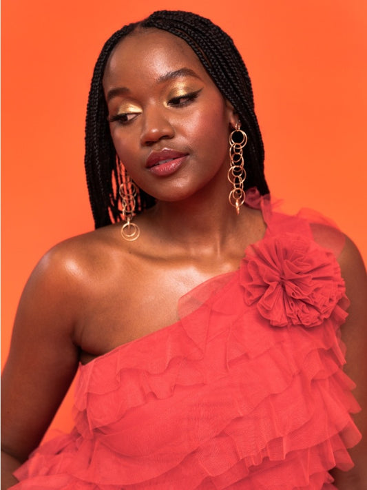 Anaya With Love Recycled Red Waterfall One Shoulder Maxi Dress