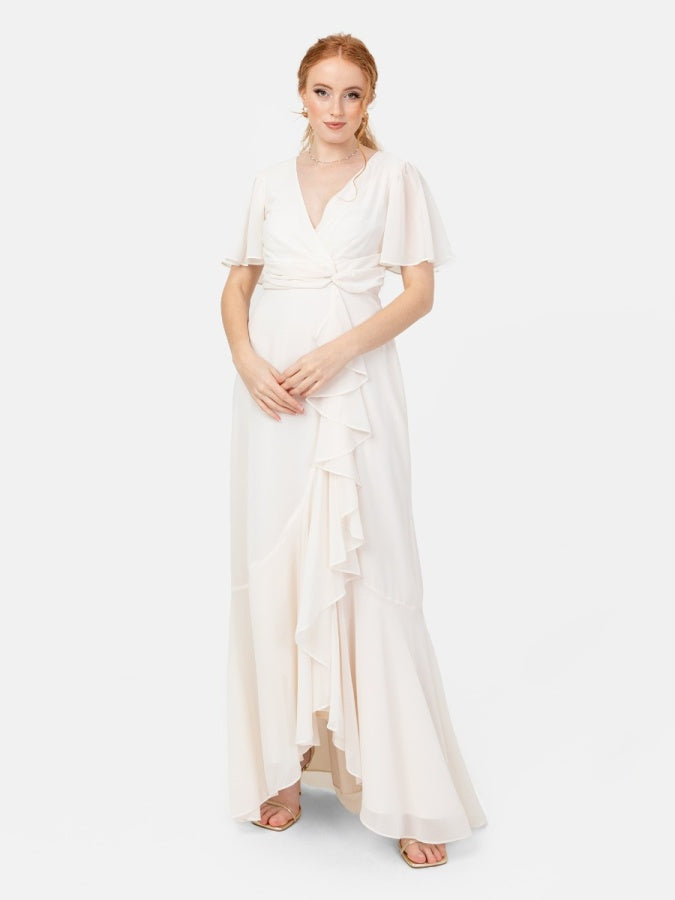 Anaya With Love Recycled Ivory Faux Wrap Ruffle Maxi Dress