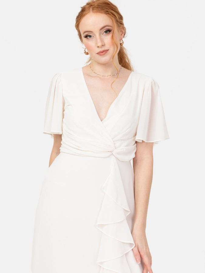 Anaya With Love Recycled Ivory Faux Wrap Ruffle Maxi Dress