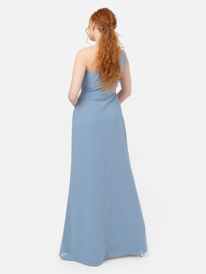 Anaya With Love Recycled Soft Blue One Shoulder Waterfall Ruffle Maxi Dress