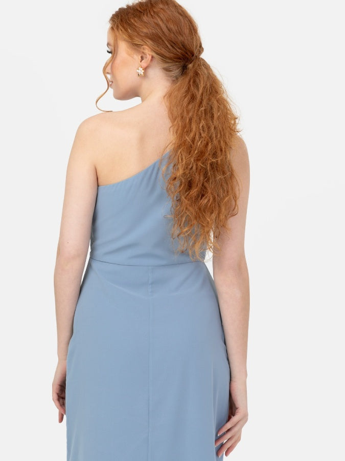 Anaya With Love Recycled Soft Blue One Shoulder Waterfall Ruffle Maxi Dress