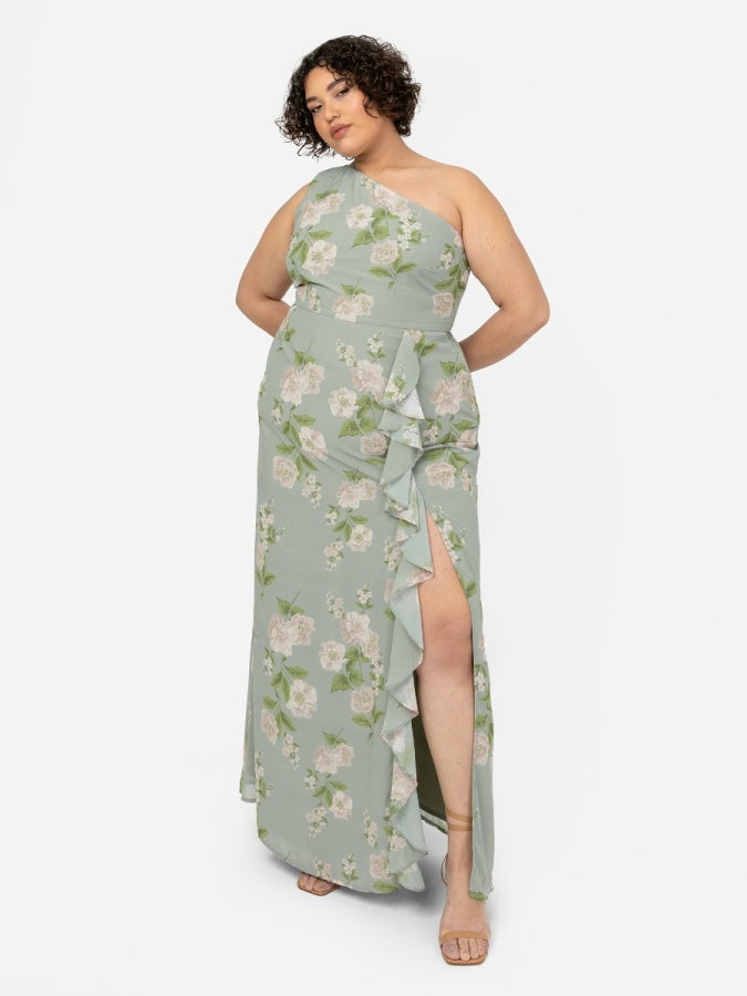 Anaya With Love Recycled Floral One Shoulder Waterfall Ruffle Maxi Dress