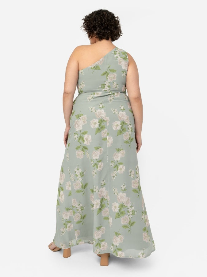 Anaya With Love Recycled Floral One Shoulder Waterfall Ruffle Maxi Dress