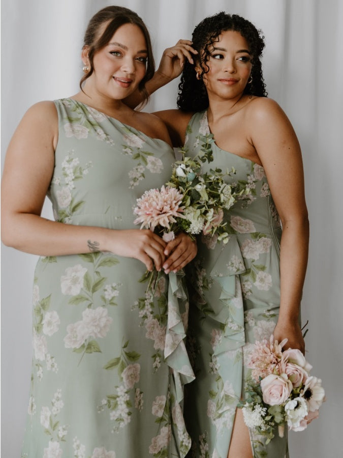 Anaya With Love Recycled Floral One Shoulder Waterfall Ruffle Maxi Dress