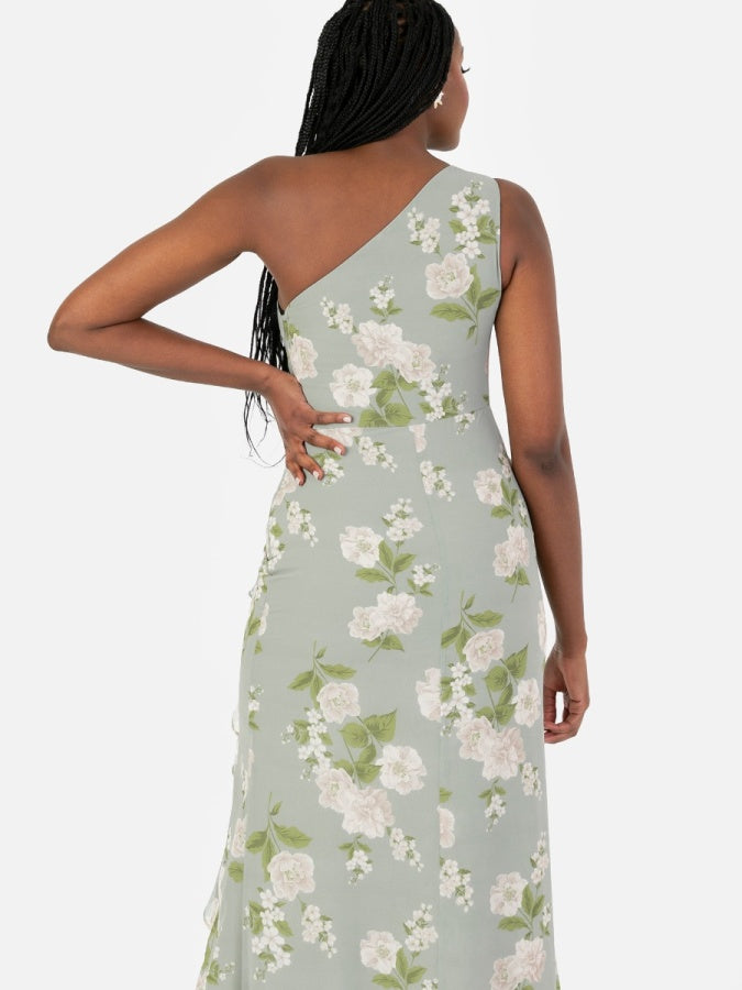 Anaya With Love Recycled Floral One Shoulder Waterfall Ruffle Maxi Dress