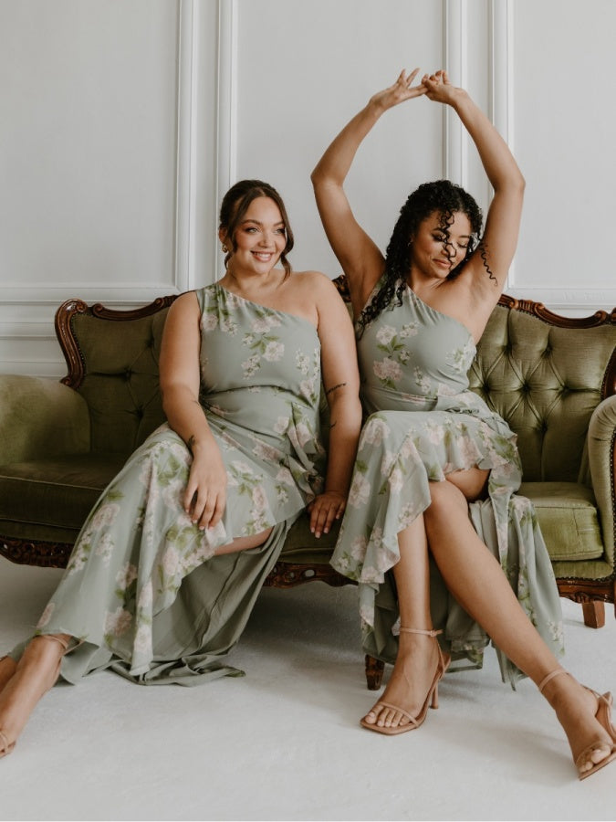 Anaya With Love Recycled Floral One Shoulder Waterfall Ruffle Maxi Dress